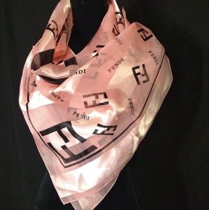 Fendi Logo Pink Silk Scarf